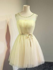 Low Price Gold Scoop Neckline Belt Quinceanera Court Dresses Sleeveless Lace Up