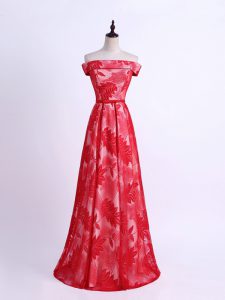 Red Sleeveless Printed Lace Up Court Dresses for Sweet 16 for Prom and Party and Wedding Party