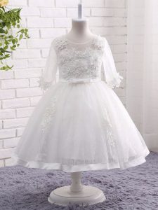 Scoop Short Sleeves Zipper Pageant Gowns For Girls White Lace
