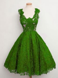 Sumptuous A-line Court Dresses for Sweet 16 Green Straps Lace Sleeveless Knee Length Lace Up