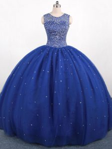 Sexy Scoop Sleeveless Tulle Quinceanera Gowns Beading Zipper