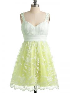 Yellow Court Dresses for Sweet 16 Prom and Party and Wedding Party with Lace Straps Sleeveless Lace Up