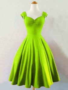 High Quality Yellow Green Taffeta Lace Up Straps Sleeveless Mini Length Vestidos de Damas Ruching