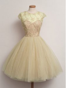 Cute Scoop Cap Sleeves Tulle Quinceanera Court of Honor Dress Lace Lace Up