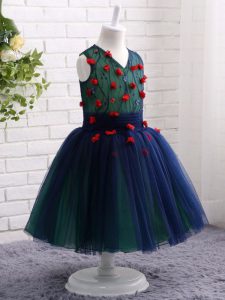 V-neck Sleeveless Tulle Child Pageant Dress Lace and Appliques Zipper