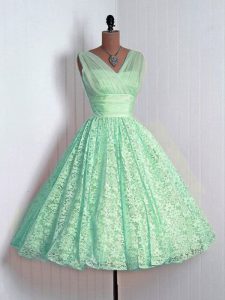 Apple Green Lace Lace Up Court Dresses for Sweet 16 Sleeveless Mini Length Lace