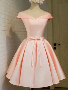 Taffeta Off The Shoulder Cap Sleeves Lace Up Belt Court Dresses for Sweet 16 in Peach