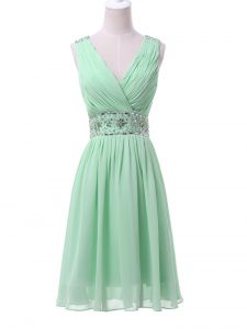 Popular Knee Length Empire Sleeveless Apple Green Quinceanera Court of Honor Dress Zipper