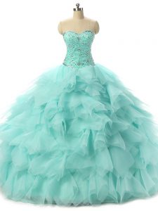 Apple Green Sleeveless Beading and Ruffles Floor Length 15 Quinceanera Dress