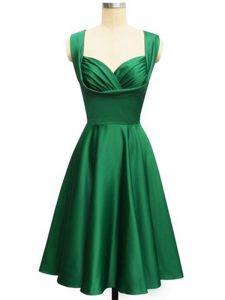 Knee Length Lace Up Quinceanera Dama Dress Green for Prom and Party and Wedding Party with Ruching