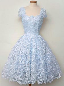 Light Blue Straps Neckline Lace Quinceanera Court Dresses Cap Sleeves Lace Up