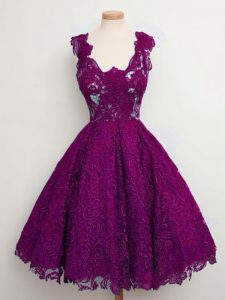 Perfect Lace Sleeveless Knee Length Quinceanera Court Dresses and Lace