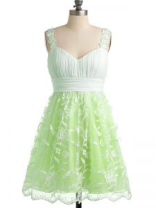 Yellow Green Sleeveless Knee Length Lace Lace Up Vestidos de Damas