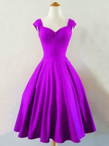 Eggplant Purple Sleeveless Knee Length Ruching Lace Up Quinceanera Court of Honor Dress