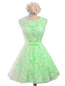 Admirable Green Sleeveless Knee Length Belt Lace Up Dama Dress