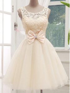 Scoop Sleeveless Tulle Quinceanera Dama Dress Lace and Bowknot Lace Up