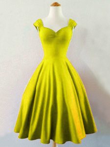 Admirable Sleeveless Lace Up Knee Length Ruching Dama Dress for Quinceanera