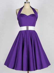 Unique Sleeveless Taffeta Knee Length Zipper Quinceanera Dama Dress in Purple with Ruching