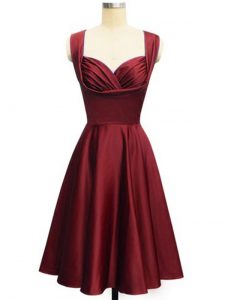 Clearance Wine Red Straps Lace Up Ruching Quinceanera Court of Honor Dress Sleeveless