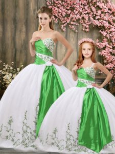 Classical White Lace Up 15th Birthday Dress Embroidery and Belt Sleeveless Floor Length