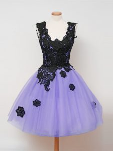 Custom Fit Straps Sleeveless Zipper Quinceanera Dama Dress Lavender Tulle