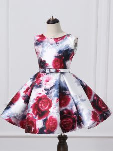 Multi-color Printed Zipper Pageant Gowns For Girls Sleeveless Mini Length Pattern and Belt