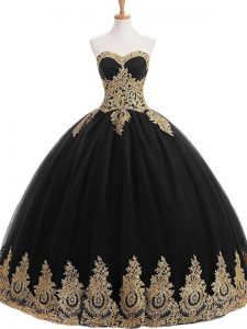 Strapless Sleeveless Tulle Ball Gown Prom Dress Appliques Lace Up