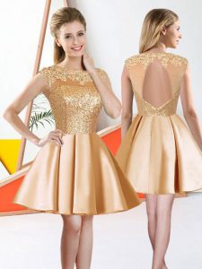 Admirable Champagne Taffeta Backless Bateau Sleeveless Knee Length Court Dresses for Sweet 16 Beading and Lace