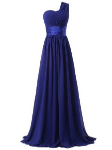 Royal Blue Sleeveless Floor Length Ruching Lace Up Court Dresses for Sweet 16