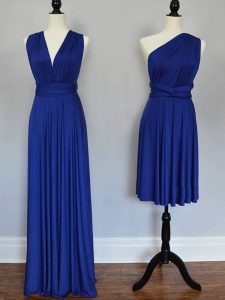 Graceful Floor Length Royal Blue Vestidos de Damas One Shoulder Sleeveless Lace Up