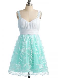Fantastic Knee Length Apple Green Quinceanera Court of Honor Dress Straps Sleeveless Lace Up