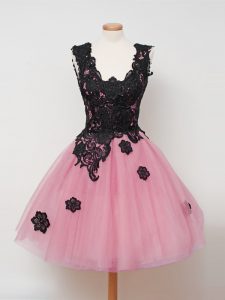 Tulle Straps Sleeveless Zipper Lace Dama Dress for Quinceanera in Pink
