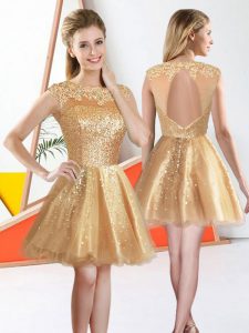 Latest Champagne Vestidos de Damas Prom and Party with Beading and Lace Bateau Sleeveless Backless