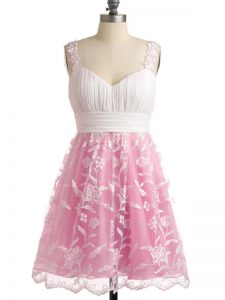 Customized Rose Pink Lace Up Straps Lace Damas Dress Lace Sleeveless