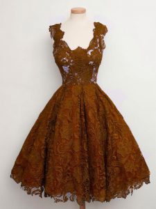 Top Selling Brown Straps Neckline Lace Quinceanera Dama Dress Sleeveless Lace Up