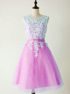 Lilac Lace Up Scoop Lace Dama Dress for Quinceanera Tulle Sleeveless