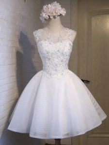 Fitting White Ball Gowns Lace Vestidos de Damas Lace Up Organza Sleeveless Mini Length