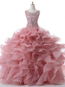 Cheap Floor Length Ball Gowns Sleeveless Pink Quinceanera Dresses Zipper