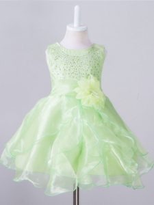 Sleeveless Beading and Hand Made Flower Zipper Little Girl Pageant Gowns