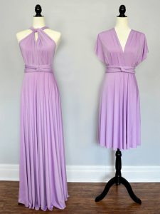 Floor Length Lilac Court Dresses for Sweet 16 Chiffon Sleeveless Ruching