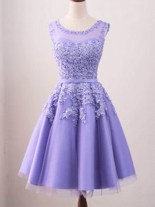 Low Price Knee Length Lavender Quinceanera Court Dresses Tulle Sleeveless Lace