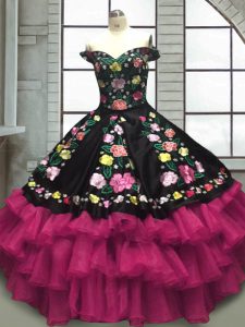 Custom Designed Multi-color Off The Shoulder Lace Up Embroidery and Ruffled Layers Sweet 16 Dresses Sleeveless