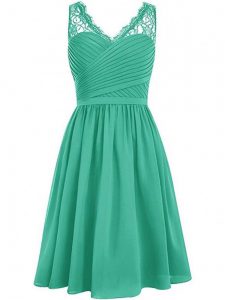 Designer Green Side Zipper Quinceanera Court Dresses Lace and Ruching Sleeveless Knee Length