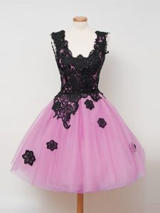 Decent Lilac Ball Gowns Lace Vestidos de Damas Zipper Tulle Sleeveless Knee Length