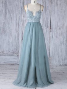 Lace Dama Dress for Quinceanera Grey Zipper Sleeveless Floor Length
