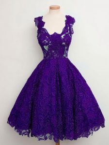 Purple Quinceanera Court of Honor Dress Prom and Party and Wedding Party with Lace Straps Sleeveless Lace Up