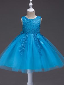 Latest Teal Zipper Scoop Appliques Pageant Gowns For Girls Tulle Sleeveless