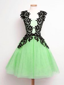 Sweet Tulle Sleeveless Knee Length Dama Dress for Quinceanera and Lace