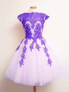 Affordable Sleeveless Tulle Mini Length Lace Up Quinceanera Dama Dress in Multi-color with Appliques