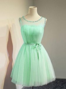 Vintage Sleeveless Knee Length Belt Lace Up Vestidos de Damas with Apple Green